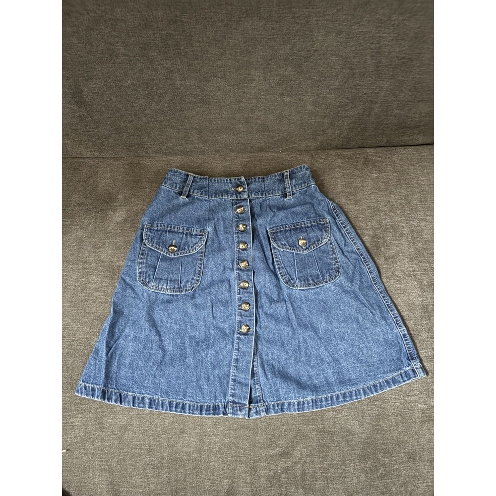 Vintage‎ Woolworths Denim Jean Button Front Skirt Cotton 34, 24" Waist 90s Y2K